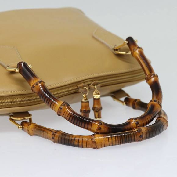 GUCCI Bamboo Hand Bag Leather 2way Beige Gold 000 2058 0290 Auth 86706 - Picture 7 of 16